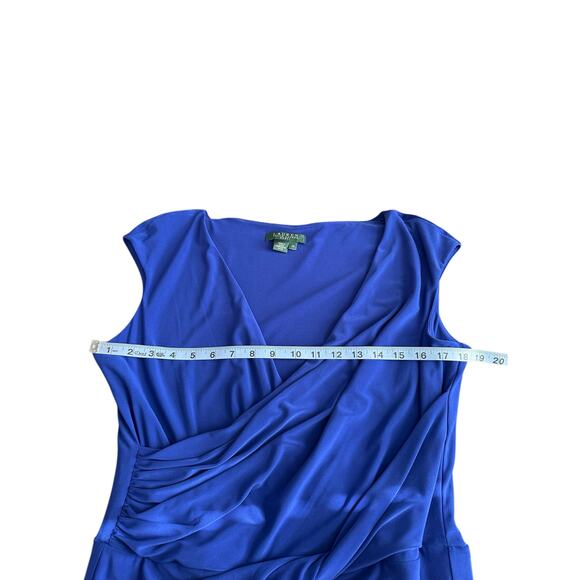 Ralph Lauren Dress Women's Plus Blue Ruched Sleeveless Cocktail Hour Size 14 - Picture 7 of 9